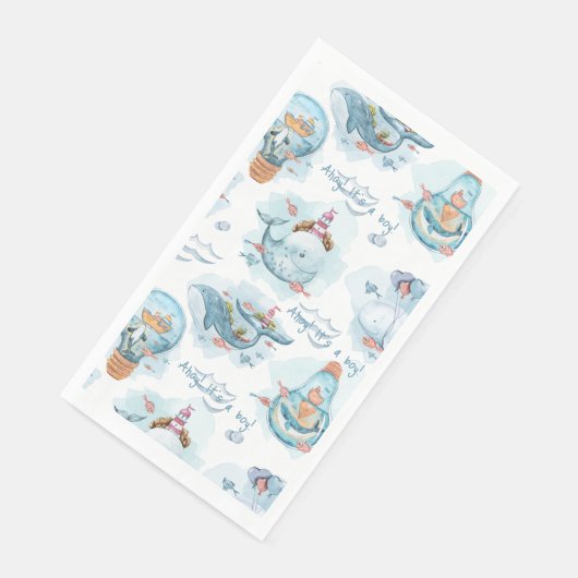 Ahoy het is een jongen Schattige walvis tafel deco Servet (Hoek)