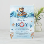 Ahoy Het is Een Jongen Schattige waterverf teddybe Kaart (Staand voorkant)