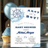Ahoy het is een jongen, scheepswiel, baby shower s kaart