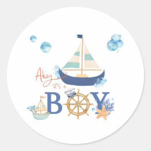 Ahoy Het is een Jongen Scheepvaart Baby Shower Sti Ronde Sticker