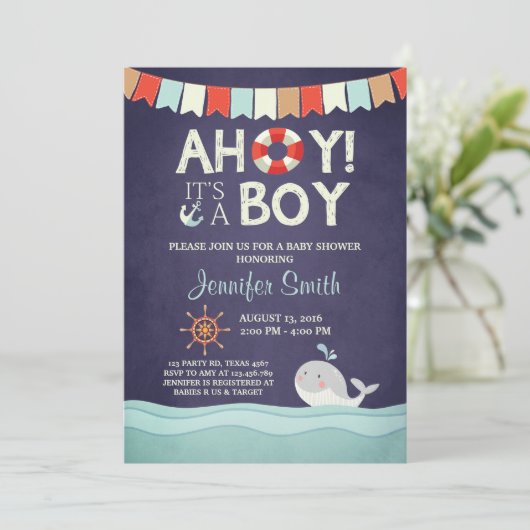 Ahoy Het is een Jongen Shower Uitnodiging Oceanaut (Staand voorkant)