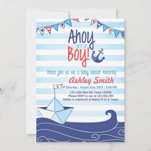 Ahoy Het is een Jongen Shower Uitnodiging Oceanaut (Voorkant)