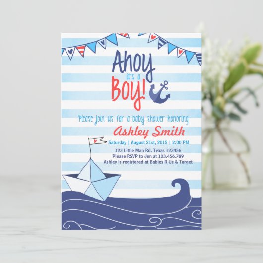 Ahoy Het is een Jongen Shower Uitnodiging Oceanaut (Staand voorkant)
