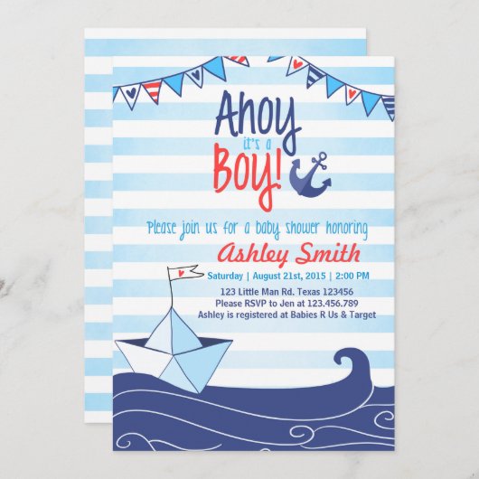 Ahoy Het is een Jongen Shower Uitnodiging Oceanaut (Voorkant / Achterkant)