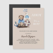 Ahoy het is een jongen teddy zeiler luxe Baby show Magnetische Uitnodiging (Voorkant / Achterkant)