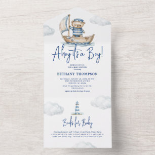 Ahoy het is een Jongen Teddybeer Baby Borrel All In One Uitnodiging