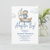 Ahoy het is een jongen teddybeer babyshower kaart (Staand voorkant)