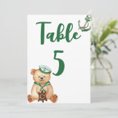 Ahoy het is een jongen teddybeer babyshower tafeln kaart (Staand voorkant)