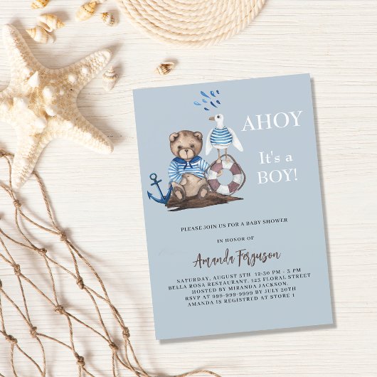 Ahoy het is een jongen teddybeer zeiler Baby showe Kaart