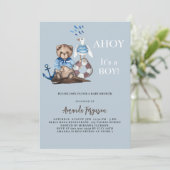 Ahoy het is een jongen teddybeer zeiler Baby showe Kaart (Staand voorkant)