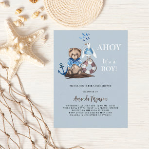Ahoy het is een jongen teddybeer zeiler Baby showe Uitnodiging Briefkaart