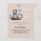 Ahoy het is een jongen teddybeer zeiler Baby showe Uitnodiging Briefkaart (Voorkant)