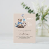Ahoy het is een jongen teddybeer zeiler Baby showe Uitnodiging Briefkaart (Staand voorkant)