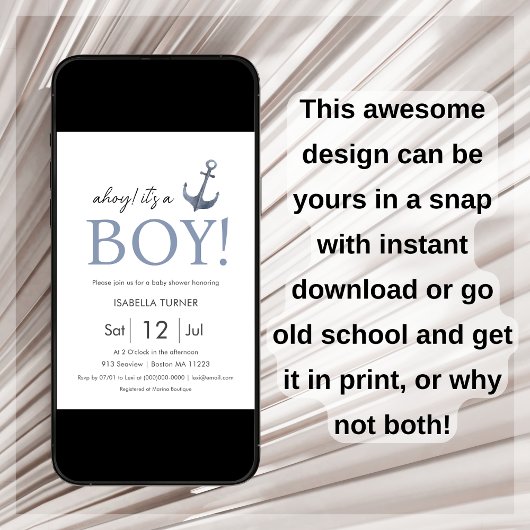 Ahoy. Het is een jongen | Uitnodiging tot Baby sho