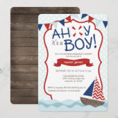 Ahoy, het is een jongen! uitnodiging tot baby show (Voorkant / Achterkant)