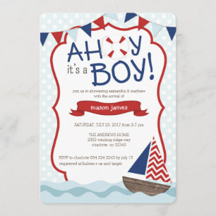 Ahoy, het is een jongen! uitnodiging tot baby show