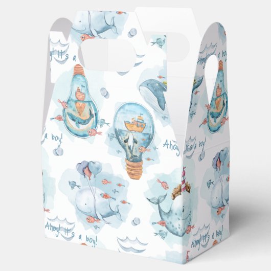 Ahoy het is een jongen walvis Baby shower gast Bedankdoosjes (Geopend)