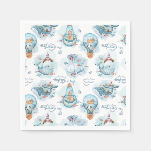 Ahoy het is een jongen walvis Baby shower gast Servet (Voorkant)