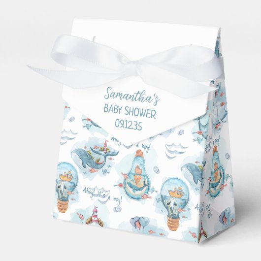 Ahoy het is een jongen walvis Baby shower geperson Bedankdoosjes (Voorkant Zijde)