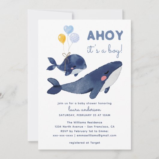 AHOY, het is een jongen! Walvis moeder Baby shower Kaart (Voorkant)