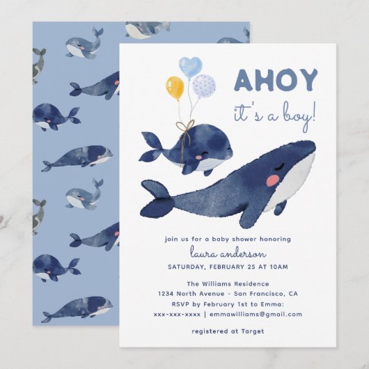 AHOY, het is een jongen! Walvis moeder Baby shower Kaart (Voorkant / Achterkant)
