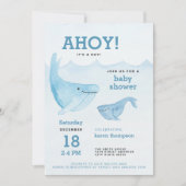 Ahoy, het is een jongen walvis waterverf baby show kaart (Voorkant)