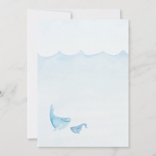 Ahoy, het is een jongen walvis waterverf baby show kaart (Achterkant)