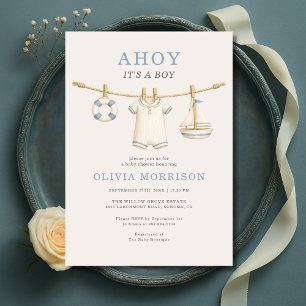 Ahoy het is een jongen waslijn baby shower kaart