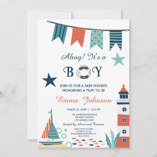 Ahoy het is een jongen wit nautisch Baby shower Kaart