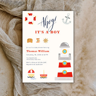 Ahoy het is een jongen zeil vuurtoren baby shower kaart