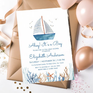 Ahoy Het is een Jongen Zeilboot Nautische Baby Sho Kaart