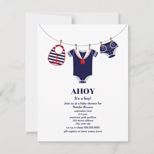 Ahoy het is een jongen zeiler pak nautisch Baby sh Kaart (Voorkant)