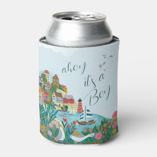 Ahoy het is een jongens baby shower feestje blikjeskoeler (Blikje Voorkant)