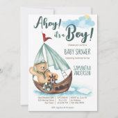 Ahoy, het is een jongetje met nautisch baby shower kaart (Voorkant)