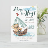 Ahoy, het is een jongetje met nautisch baby shower kaart (Staand voorkant)