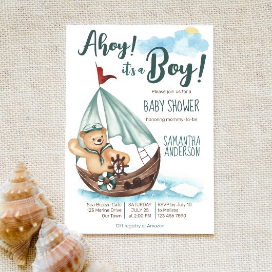 Ahoy, het is een jongetje met nautisch baby shower kaart