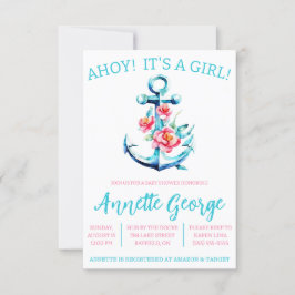 AHOY! Het is een MEISJE! Floral Anchor Baby shower Kaart