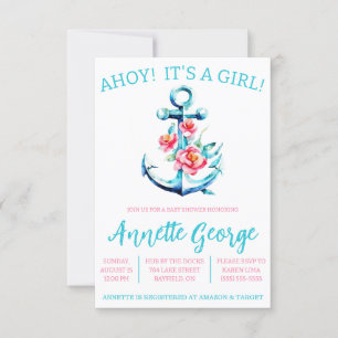 AHOY! Het is een MEISJE! Floral Anchor Baby shower Kaart