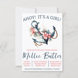 AHOY! Het is een MEISJE! Floral Anchor Baby shower Kaart
