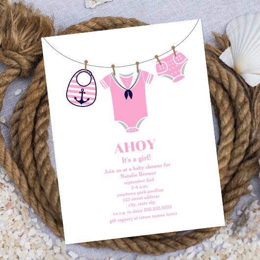 Ahoy het is een meisje matroos pak nautisch Baby s Kaart