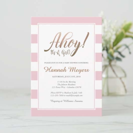 Ahoy! Het is een meisje nautisch Baby shower uitno Kaart (Staand voorkant)