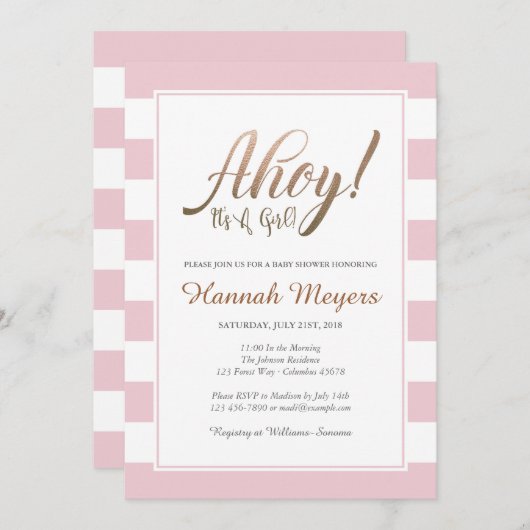 Ahoy! Het is een meisje nautisch Baby shower uitno Kaart (Voorkant / Achterkant)