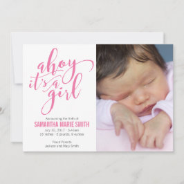 Ahoy Het is een Meisje Nautisch Thema Geboorteaank Aankondiging