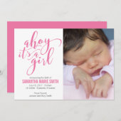 Ahoy Het is een Meisje Nautisch Thema Geboorteaank Aankondiging (Voorkant / Achterkant)