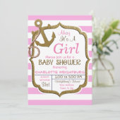 Ahoy Het is een meisjesnicht thema Baby Uitnodigin Kaart (Staand voorkant)