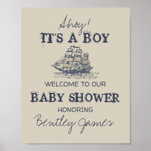 Ahoy. Het is een  nautisch baby shower van een jon Poster (Voorkant)