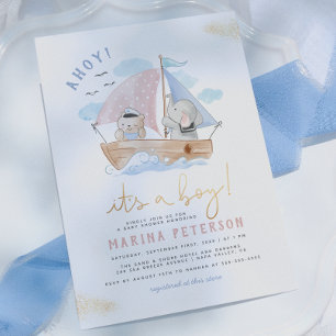 Ahoy Het Is Een Olifant Zeilboot Jongens Baby Show Kaart