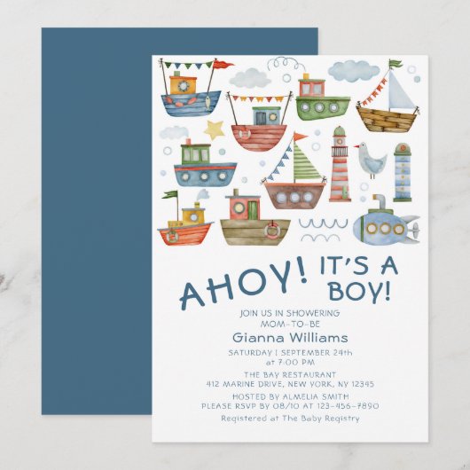 AHOY! Het is een padvinder Nautisch Baby shower Kaart (Voorkant / Achterkant)