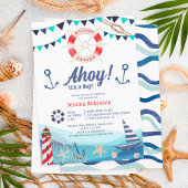 Ahoy, het is een stinkend blauw rood baby shower. kaart