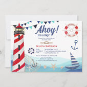 Ahoy, het is een stinkend blauw rood baby shower. kaart (Voorkant)